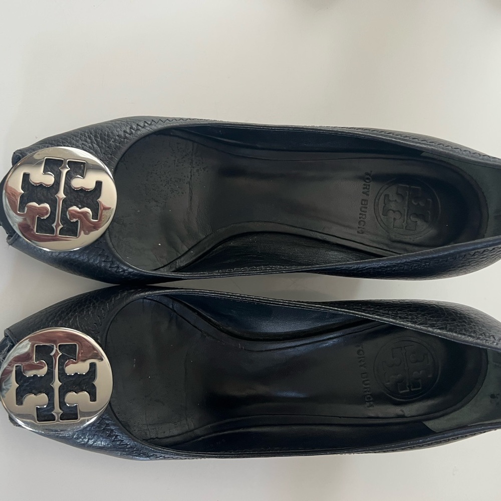 Tory Burch Black Wedge Shoes with Signature Style